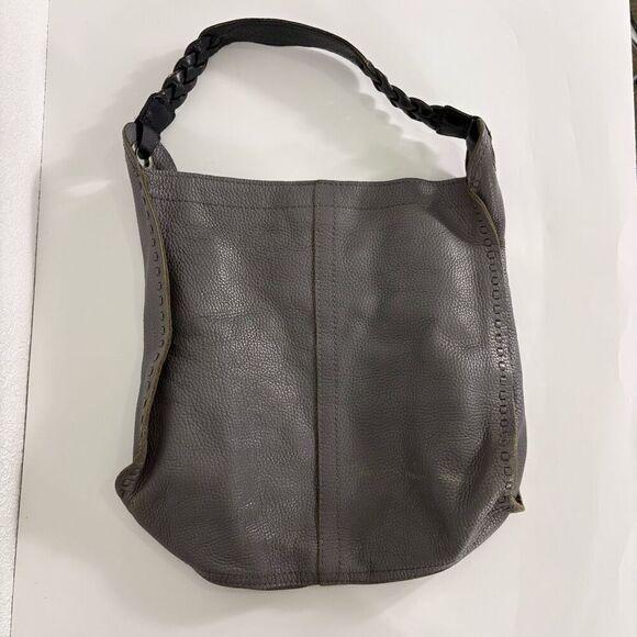 Lucky Brand Grey Leather Shoulder Purse with Braided Strap - Picture 1 of 10